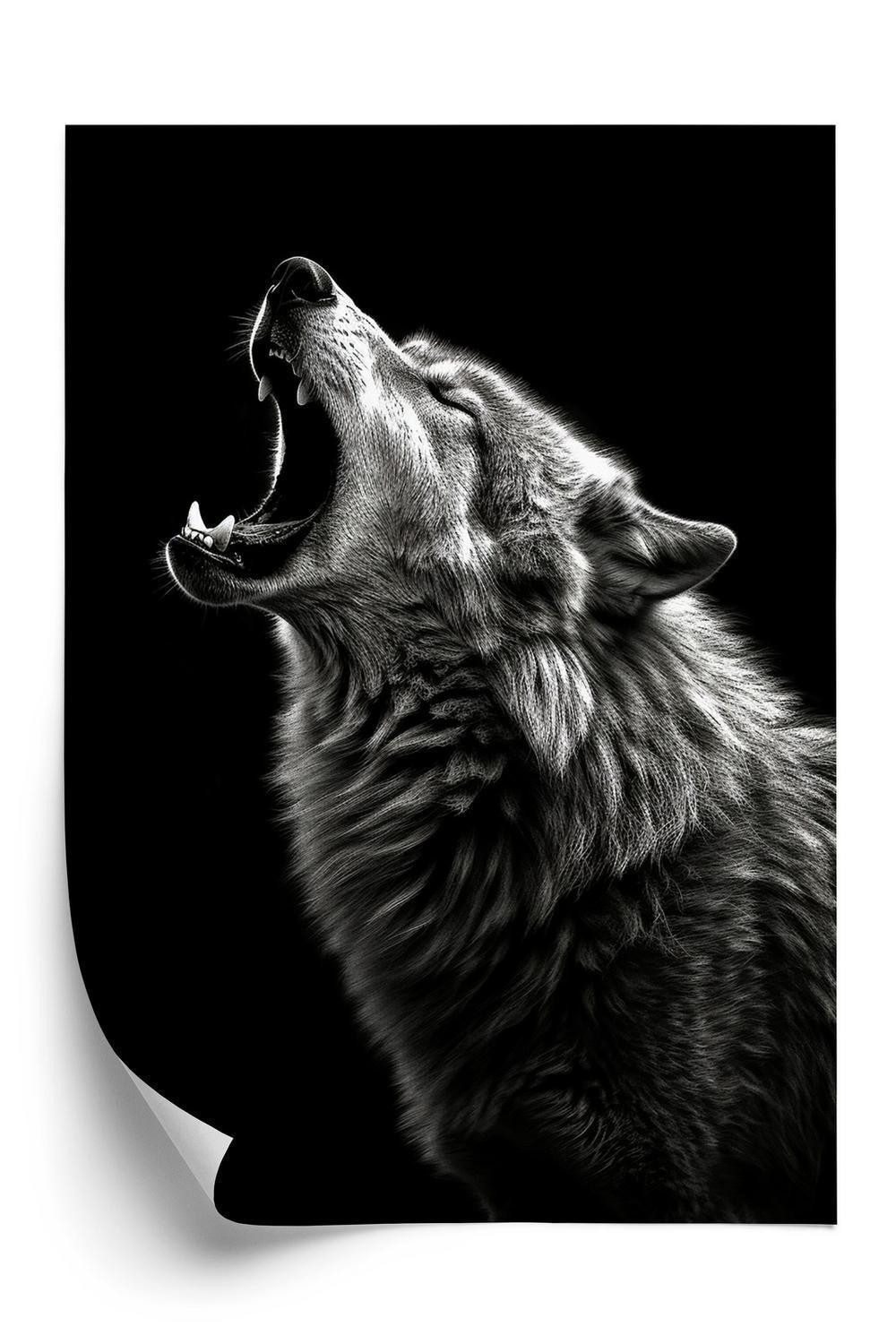 Plakat - Hylende ulv på sort baggrund