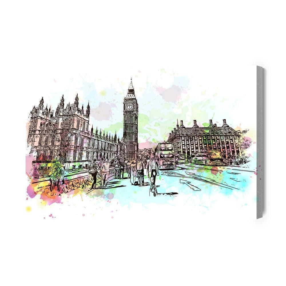 Lærred - London street malet med akvarel