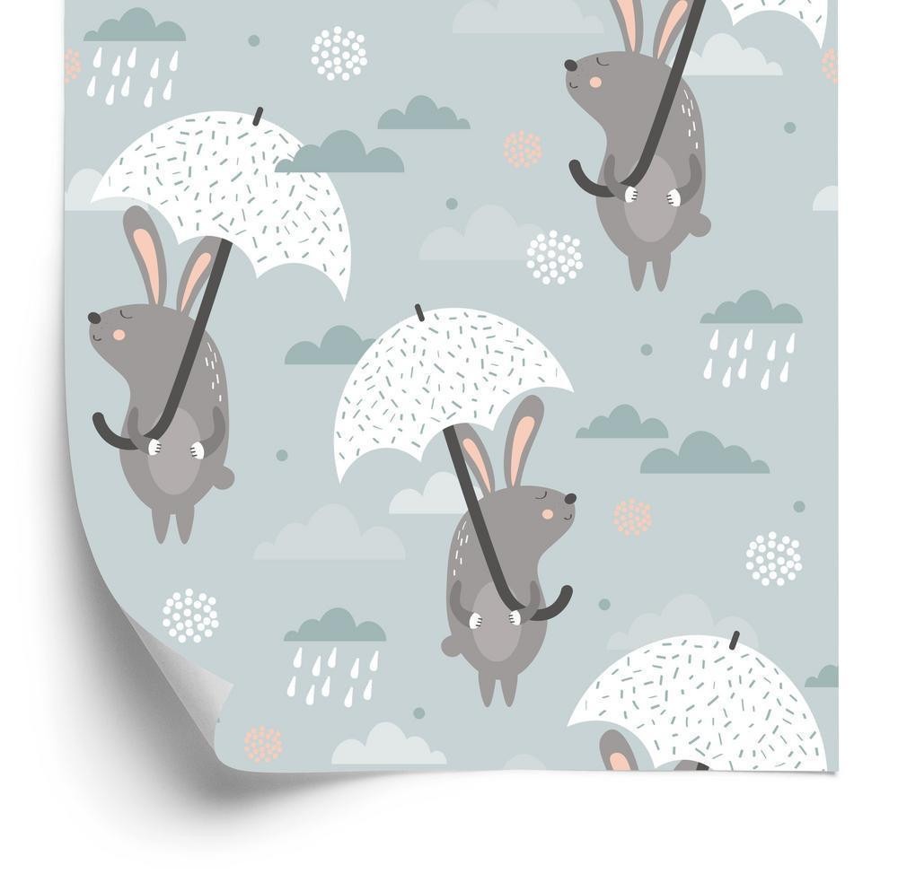 Tapet - Kaniner under paraplyer