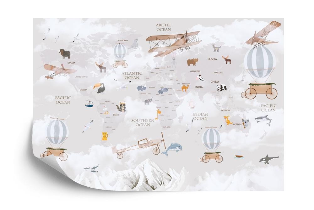 Fototapet - Animals world map for kids wallpaper design