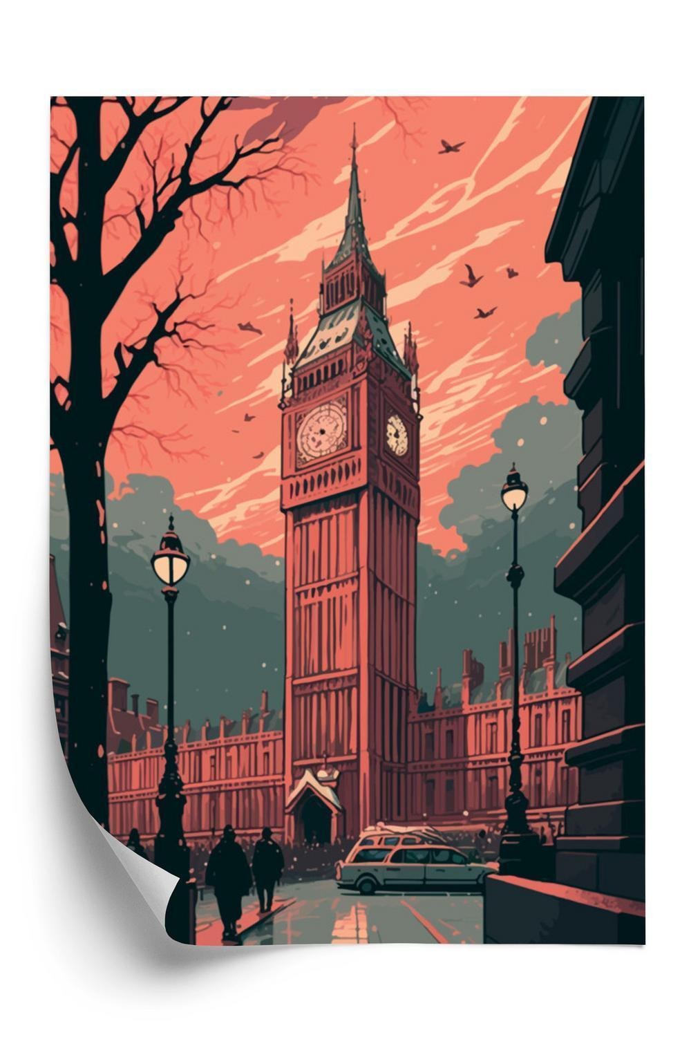 Plakat - Big ben i london tegneserieillustration