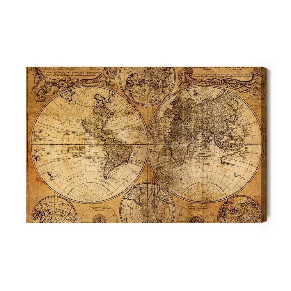 Lærred - Gammelt verdenskort fra det 18. århundrede