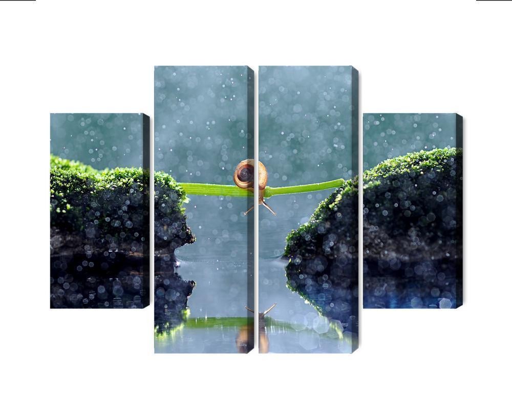 Flerdelt billede på lærred snegl i regnen