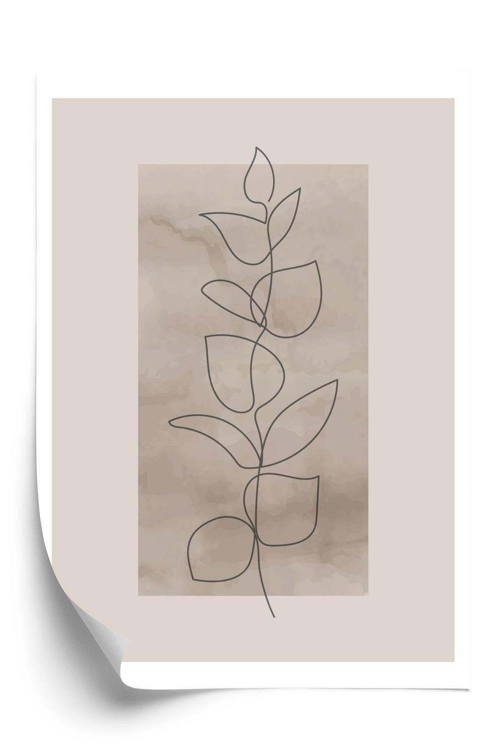 Plakat - Abstrakt minimalistisk plante på en beige baggrund