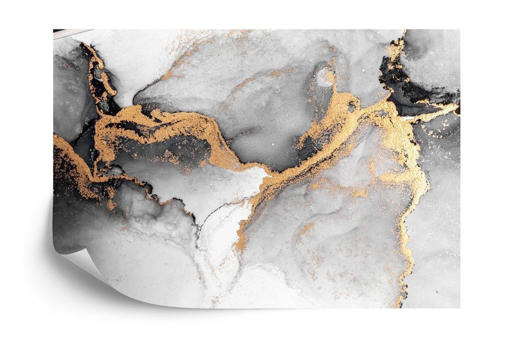 Fototapet - Black gold abstract background of marble liquid ink art painting on paper