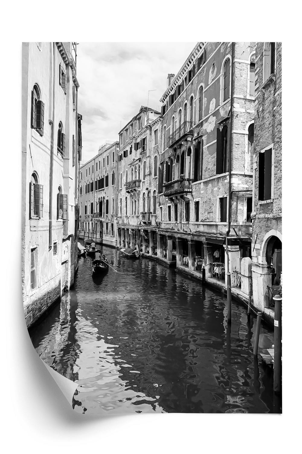 Plakat - Kanal i venedig i sort og hvid