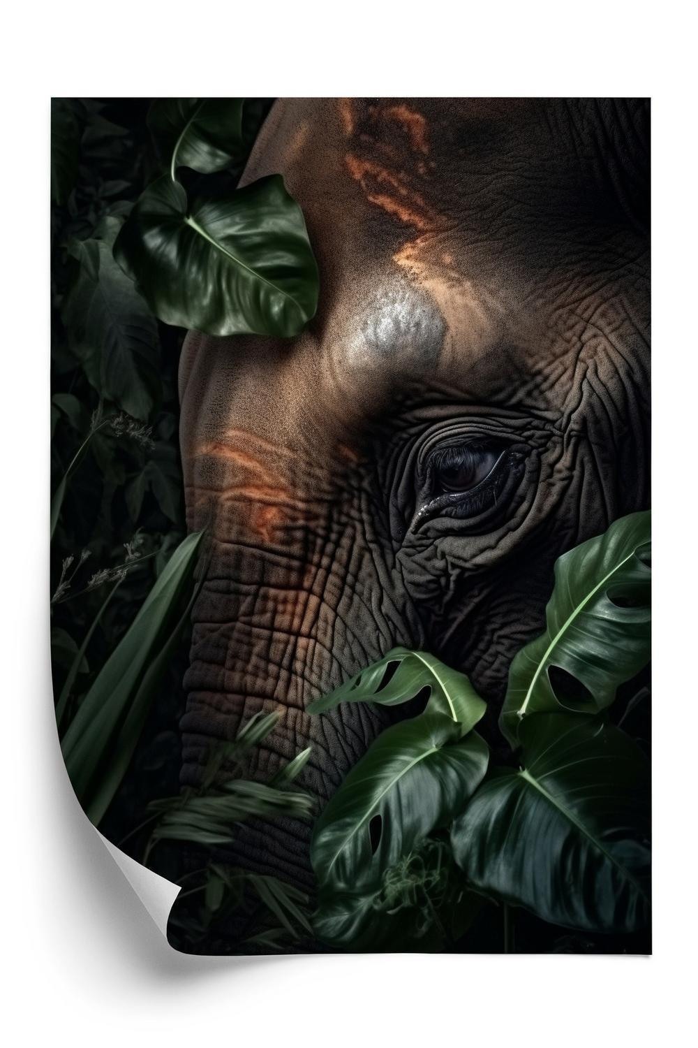 Plakat - Portræt af en elefant blandt tropiske træer