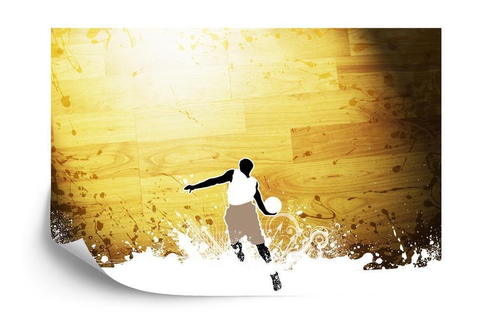 Fototapet - Basketballspiller på en baggrund af planker