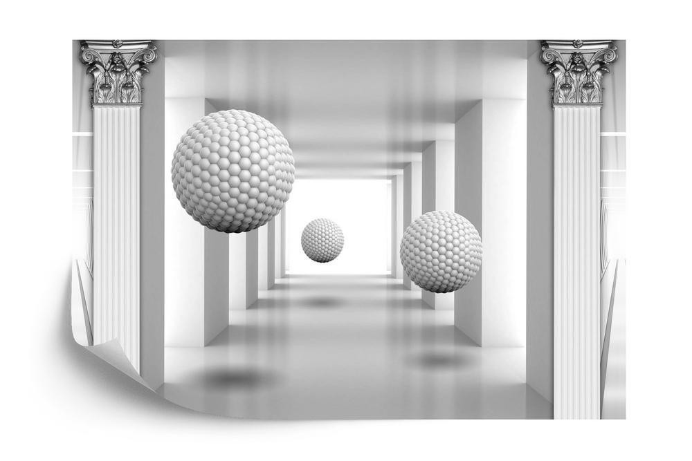 Fototapet - 3D mural digital silver tunnel with sphere and columns