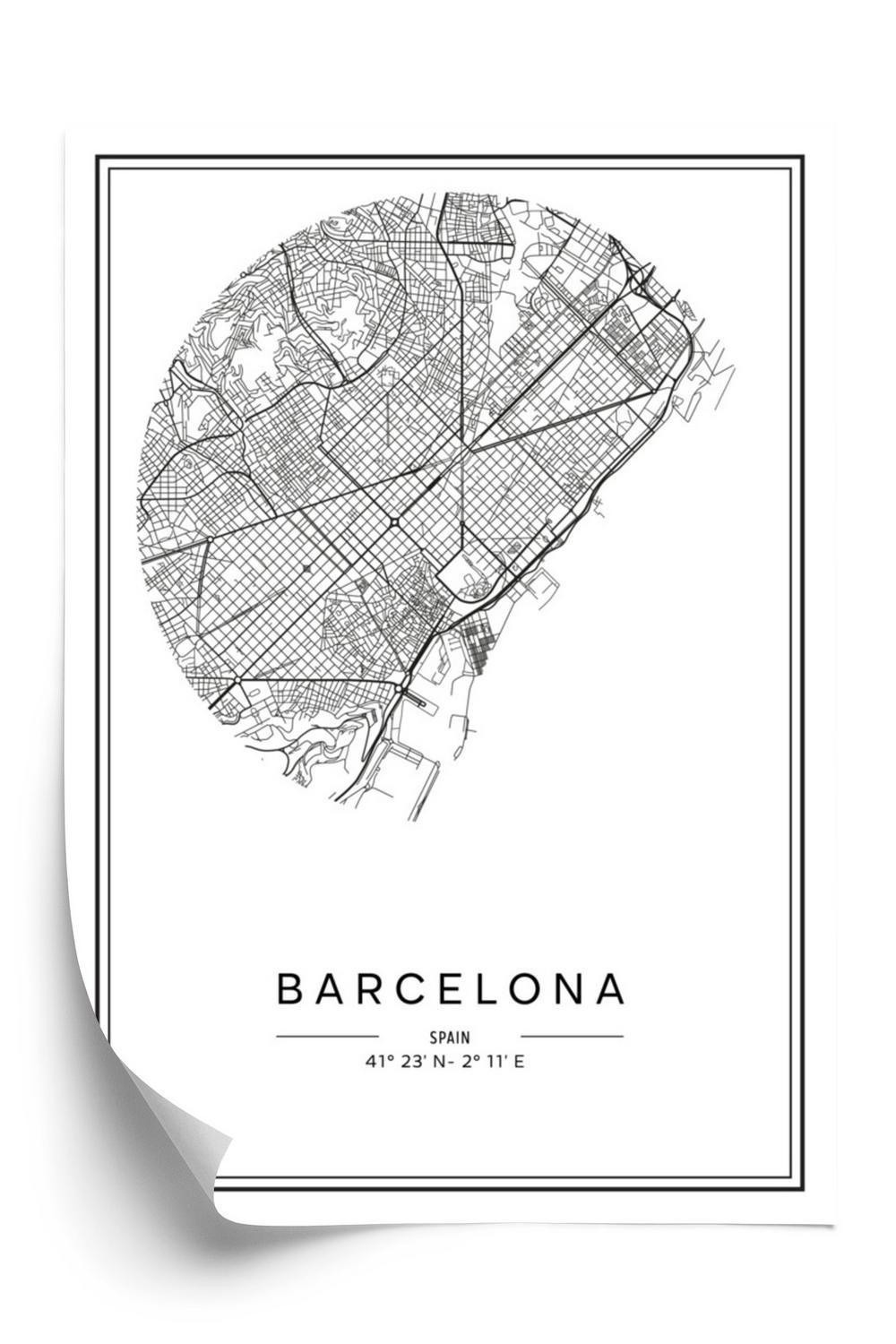 Plakat - Minimalistisk kort over barcelona by