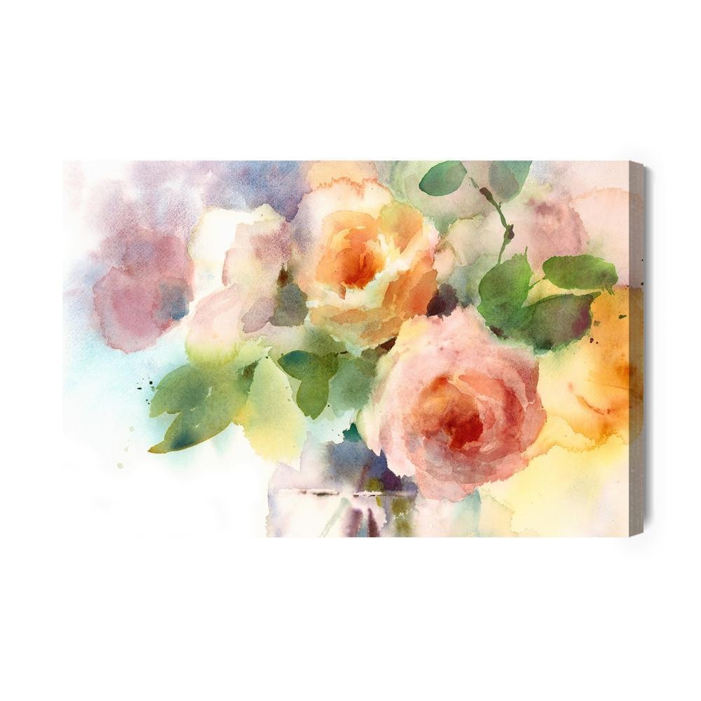 Lærred - En buket roser malet med akvarel