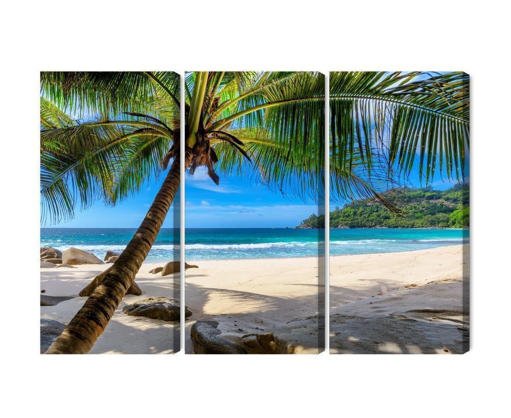 Flerdelt lærred tropisk strand med 3D palme