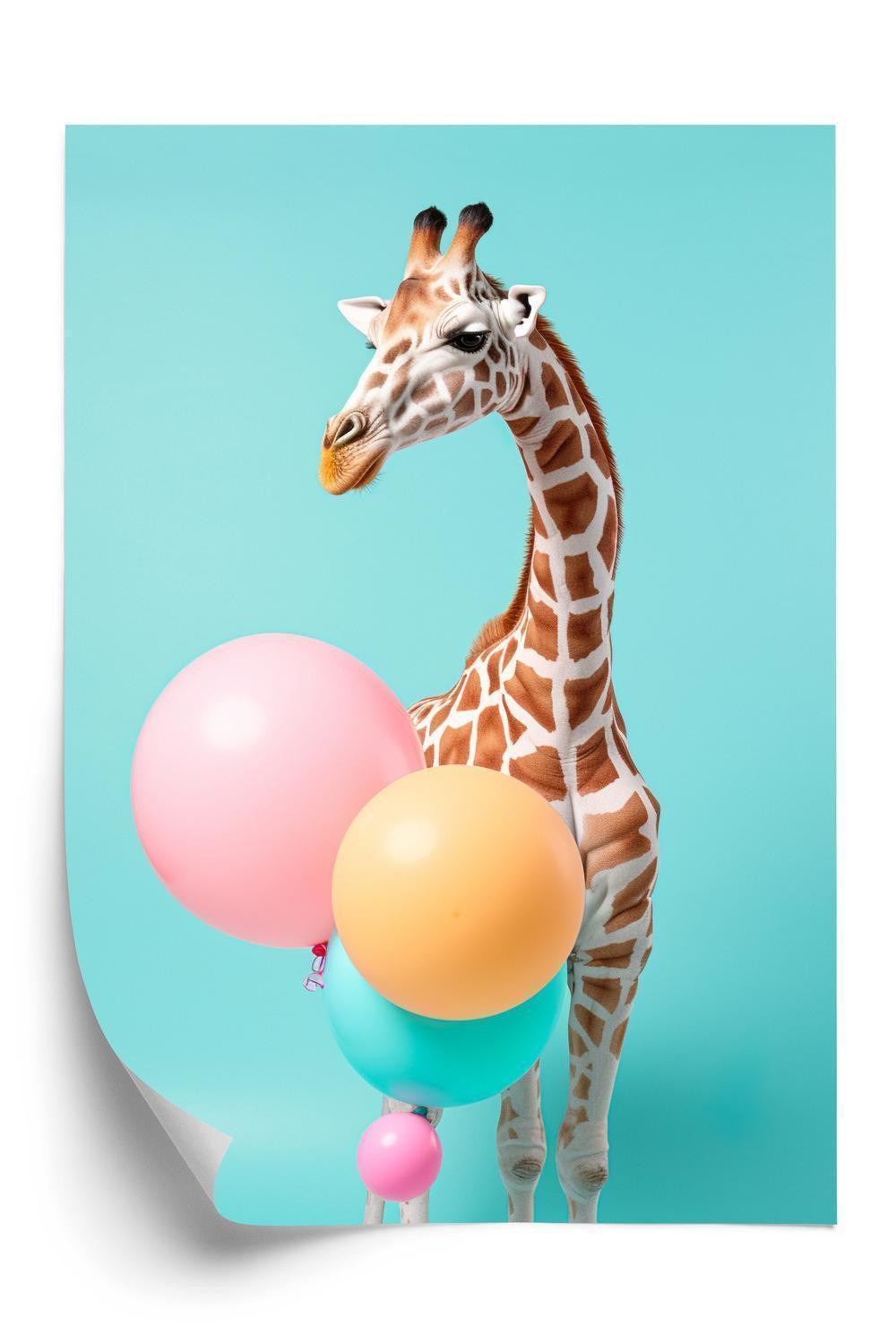 Plakat - Giraf med balloner