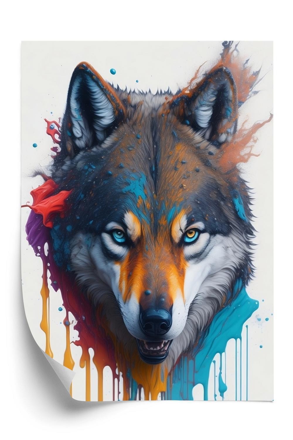 Plakat - Portræt af en ulv i forskellige farver