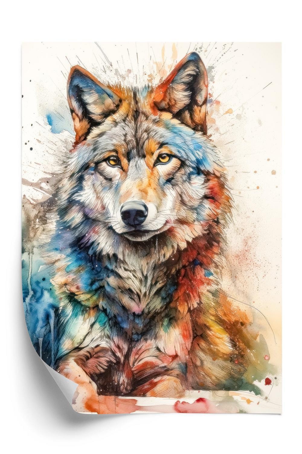Plakat - Flerfarvet ulv portræt