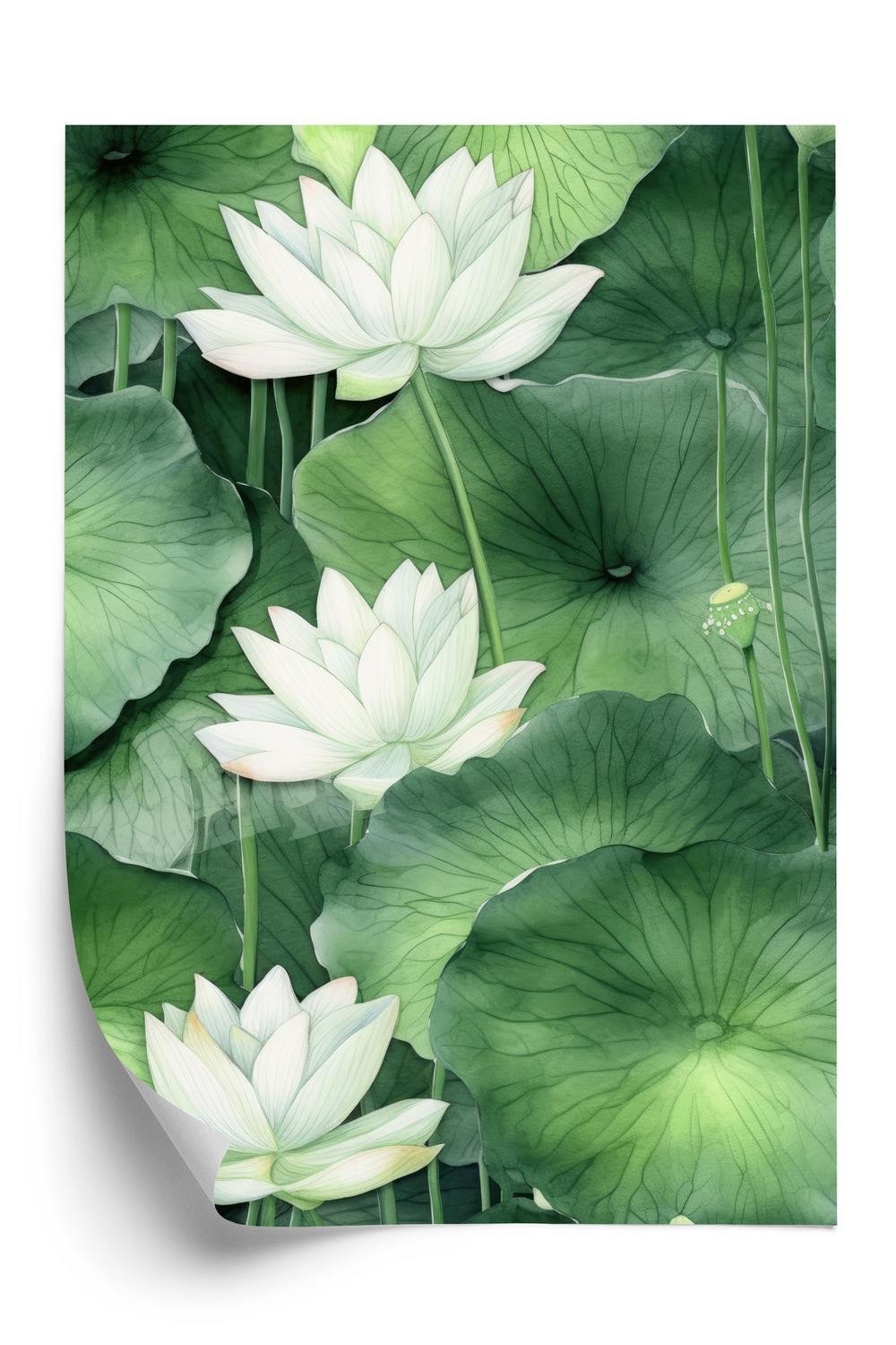 Plakat - Lotusblomst blandt grønne blade