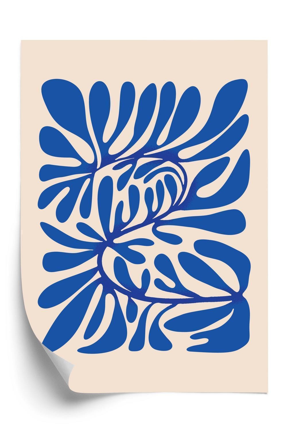 Plakat - Minimalistisk blå plantemønster