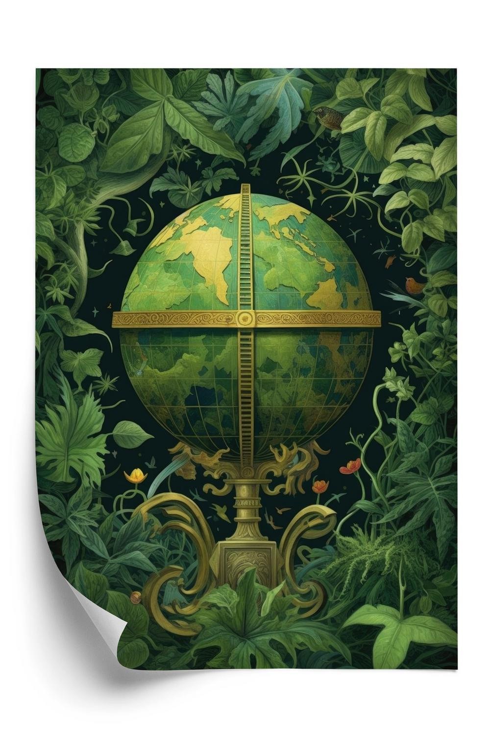 Plakat - Globus med grønne blade som symbol på naturen
