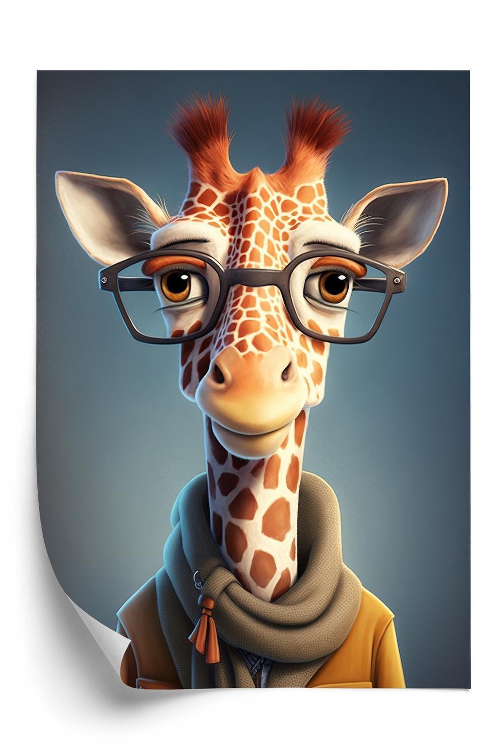 Plakat - Giraf i jakke og tørklæde