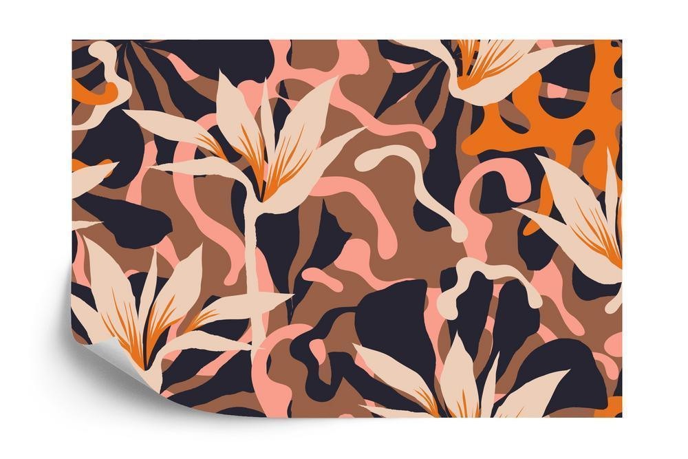 Fototapet - Abstract jungle plants pattern. creative collage contemporary floral seamless pattern. fashionable template 