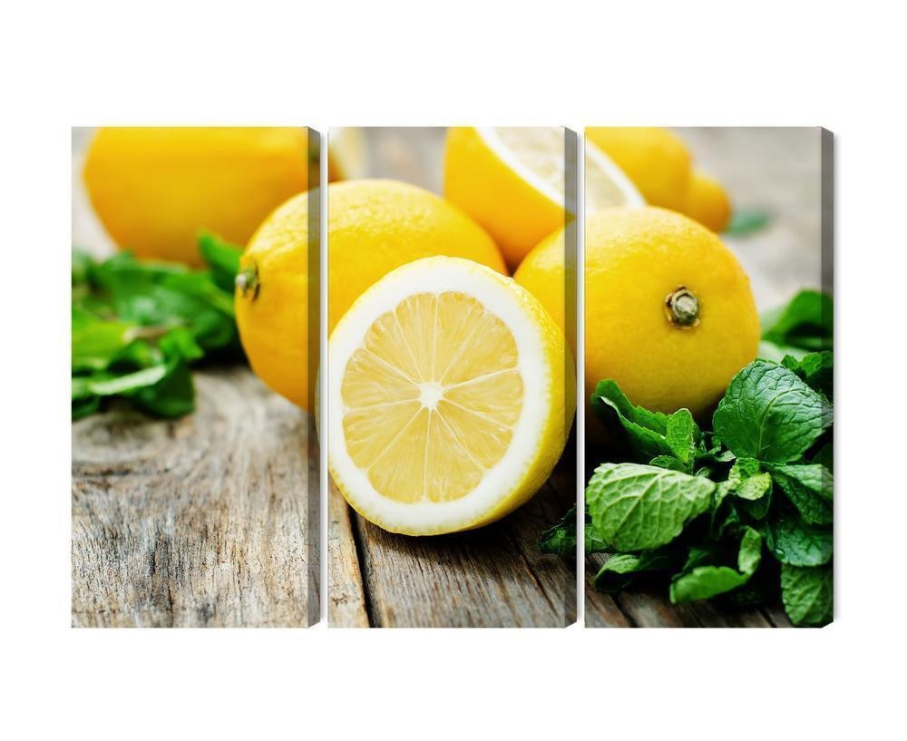 Flerdelt billede på lærred citron med mynte