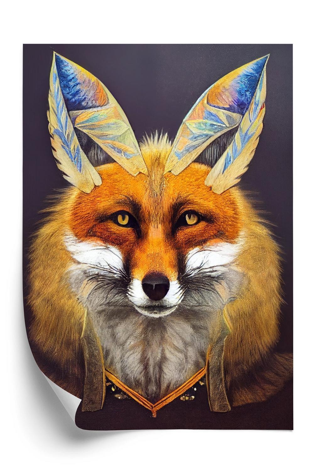 Plakat - Red tribal fox portrait. vintage hand drawn for t-Shirt poster clothes.