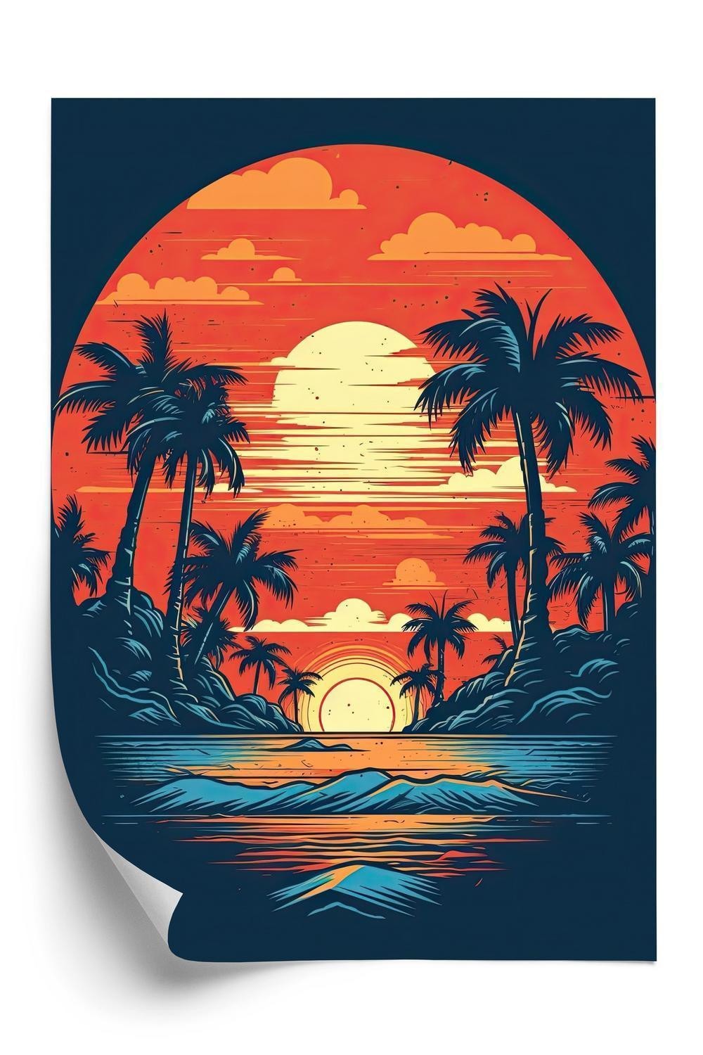 Plakat - Sommerstrand med palmer og hav