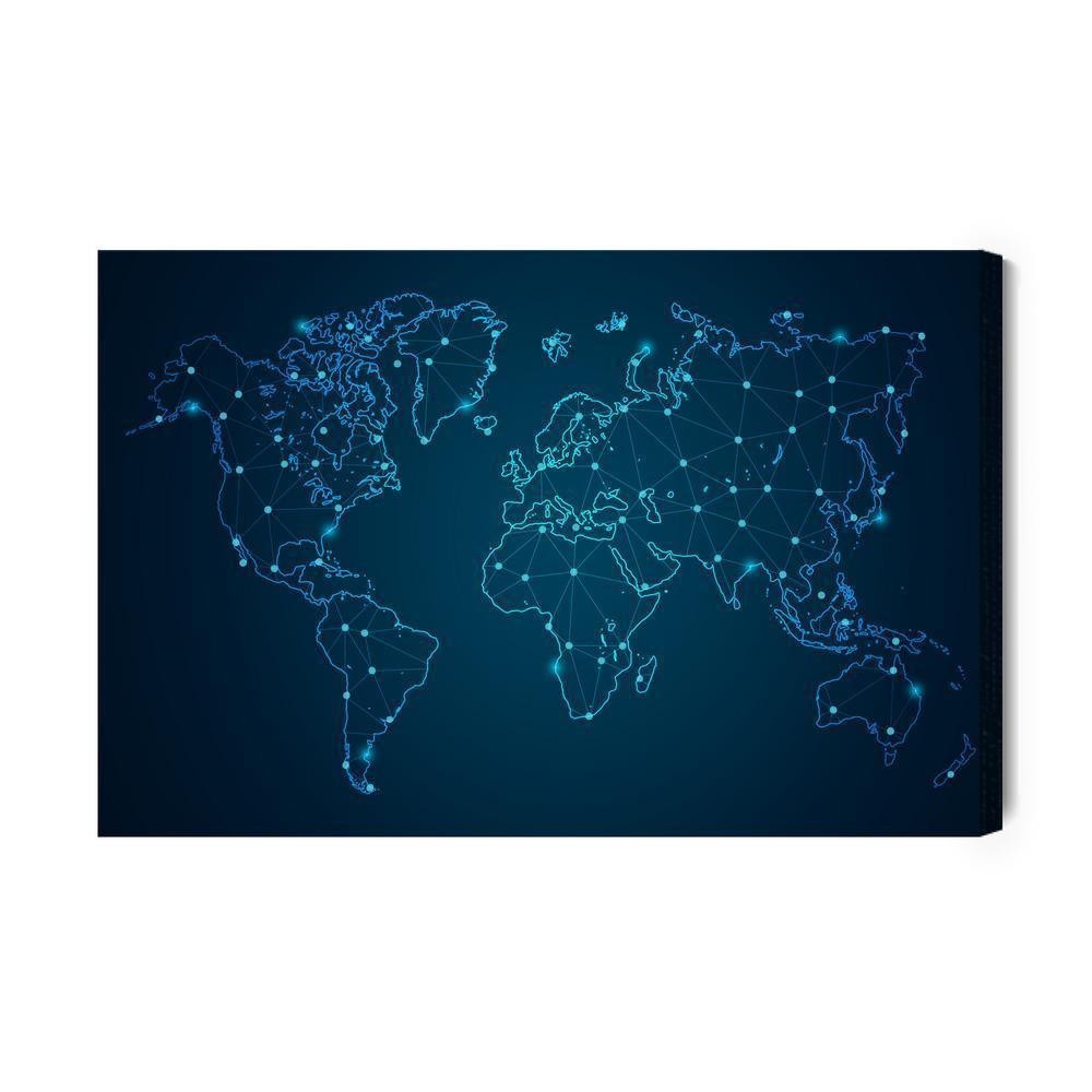 Lærred - Modernistisk blå verdenskort