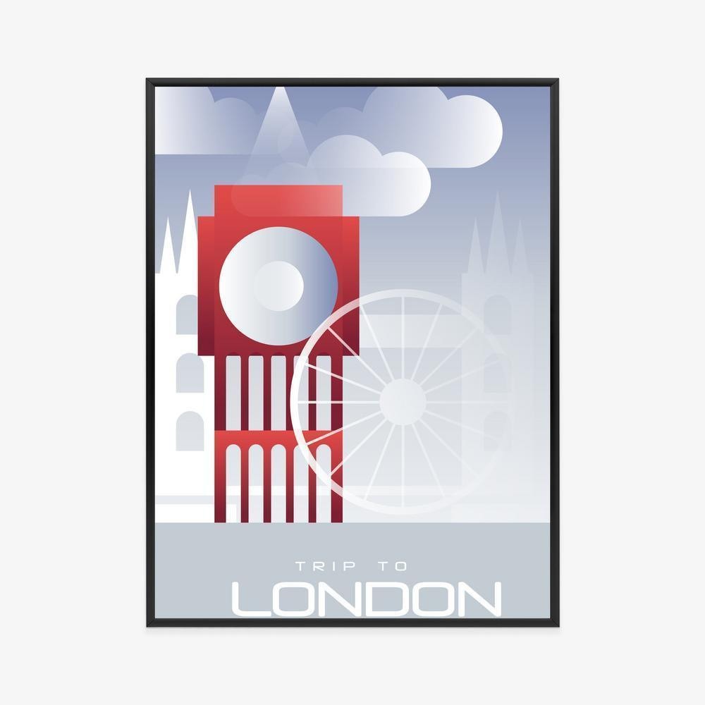 Plakat - Trip to london ramme aluminium farve sort