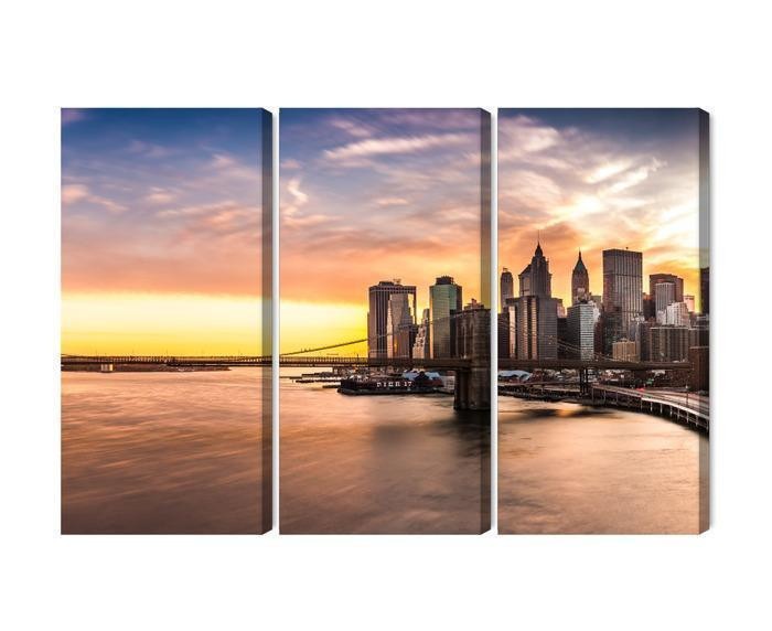 Flerdelt lærred panorama af brooklyn bridge ved solnedgang