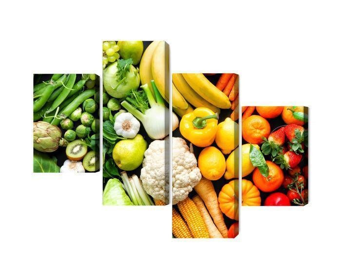 Flerdelt billede på lærred frugt og grønt i regnbuens farver