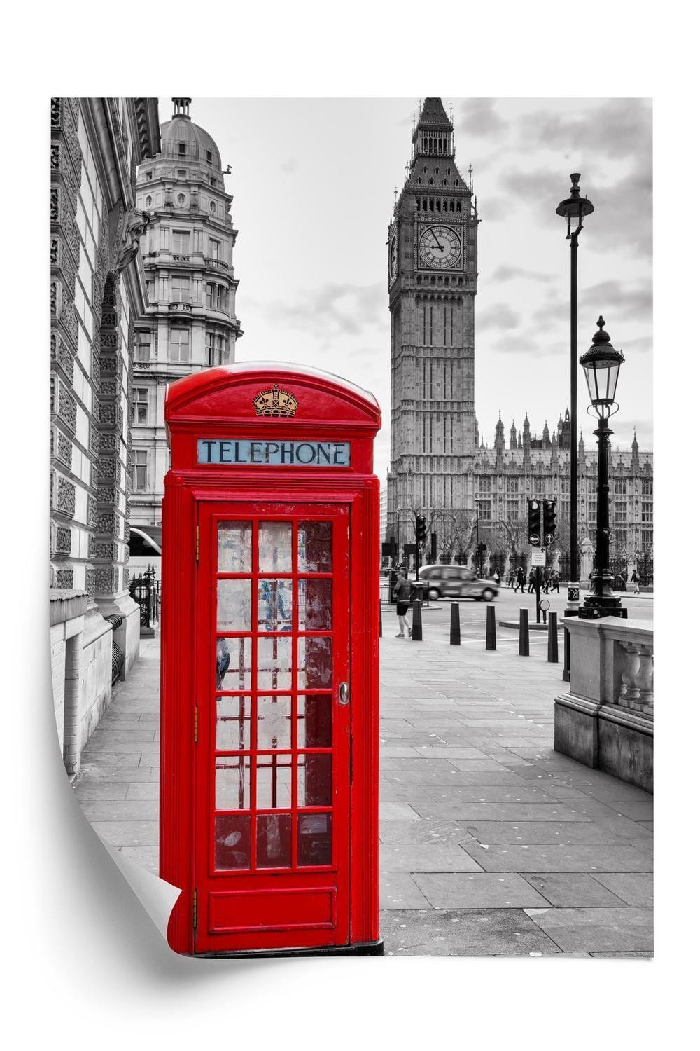 Plakat - En rød telefonboks med big ben i baggrunden