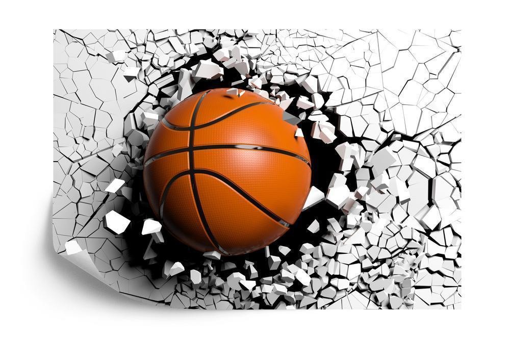 Fototapet - Basketballbold ødelægger muren