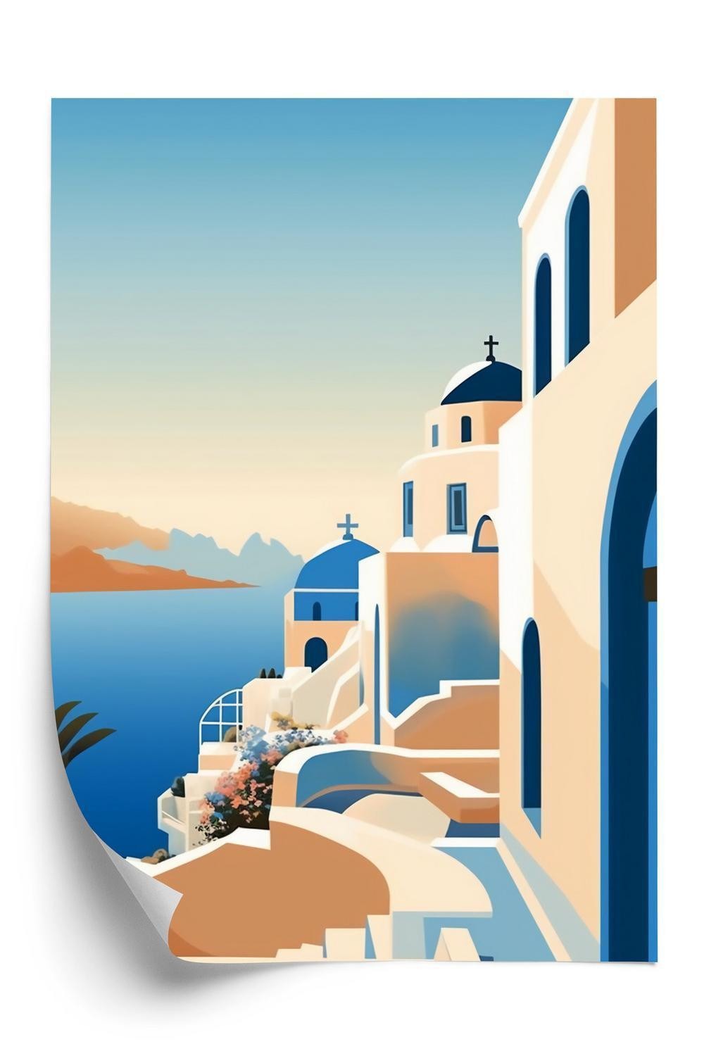 Plakat - Malerisk udsigt over santorini illustration