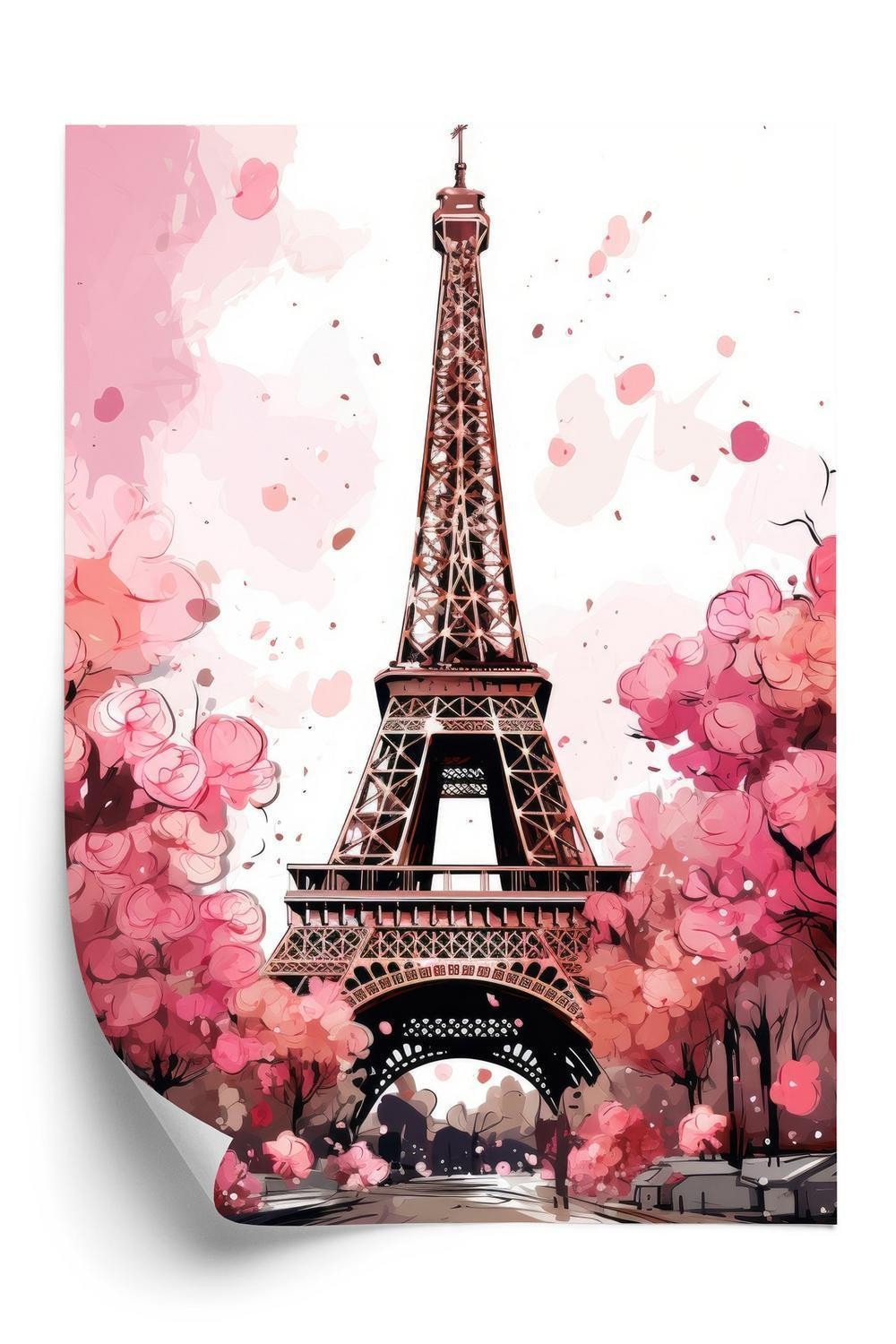 Plakat eiffeltårnet - Akvarel i nuancer af pink