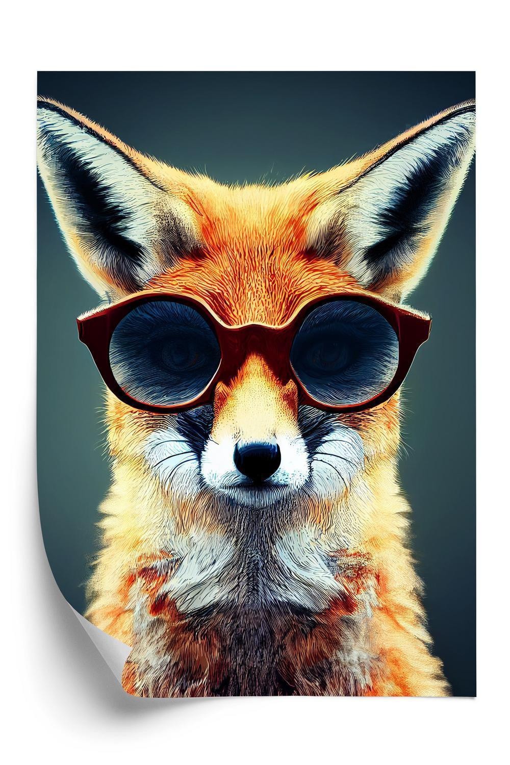 Plakat - Portrait of a fox wearing glasses as animal