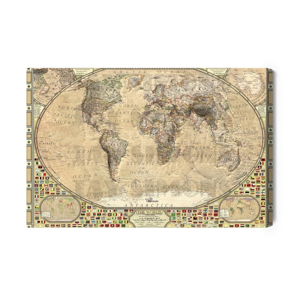 Lærred - Vintage verdenskort