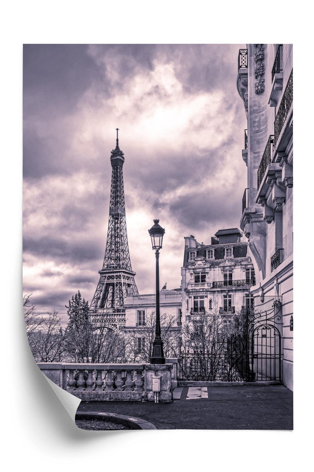 Plakat - Paris eiffeltårnet på en overskyet dag