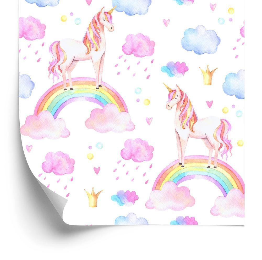 Tapet - Til piger pastel rainbow unicorns