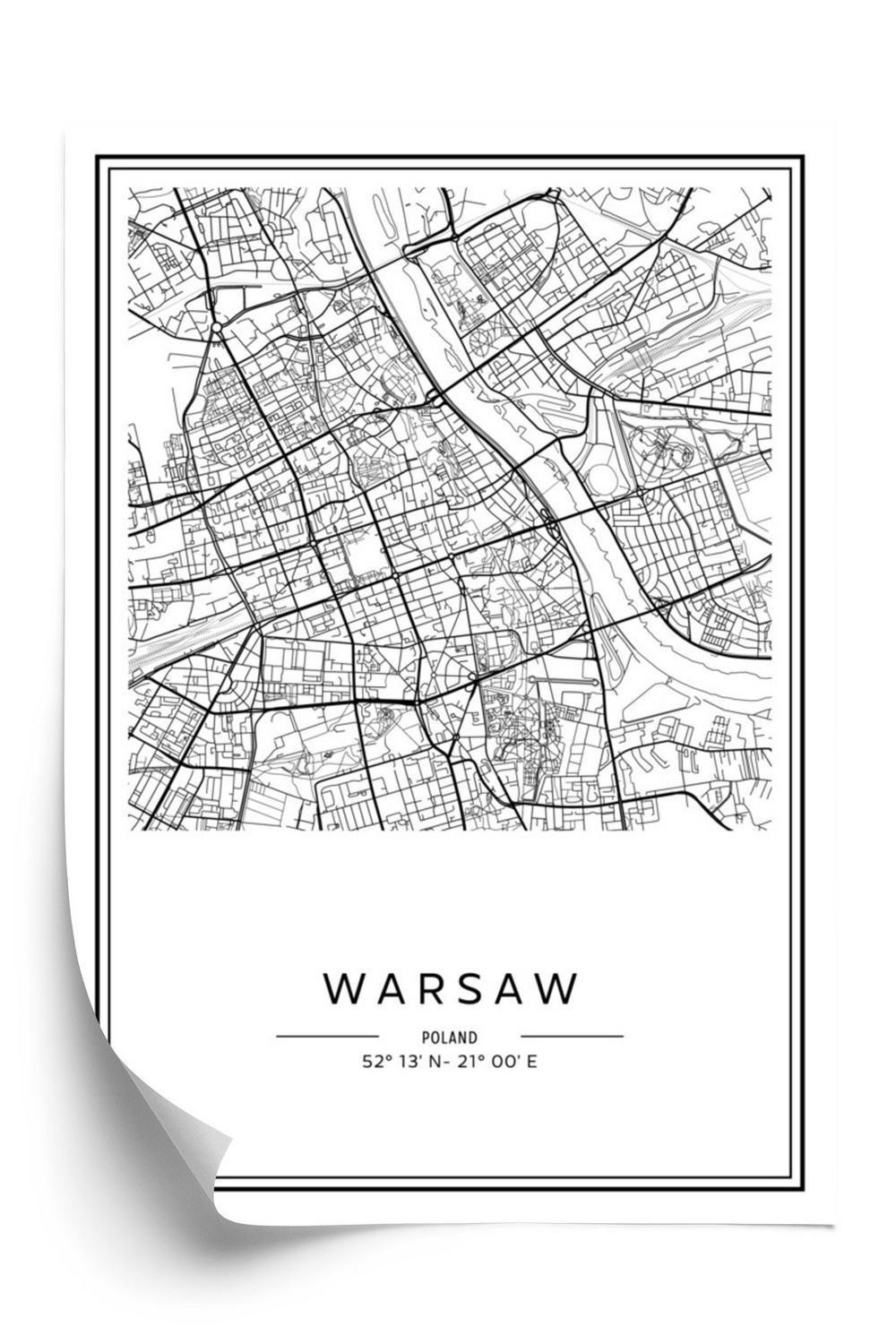 Plakat - Warszawa sort og hvid kort