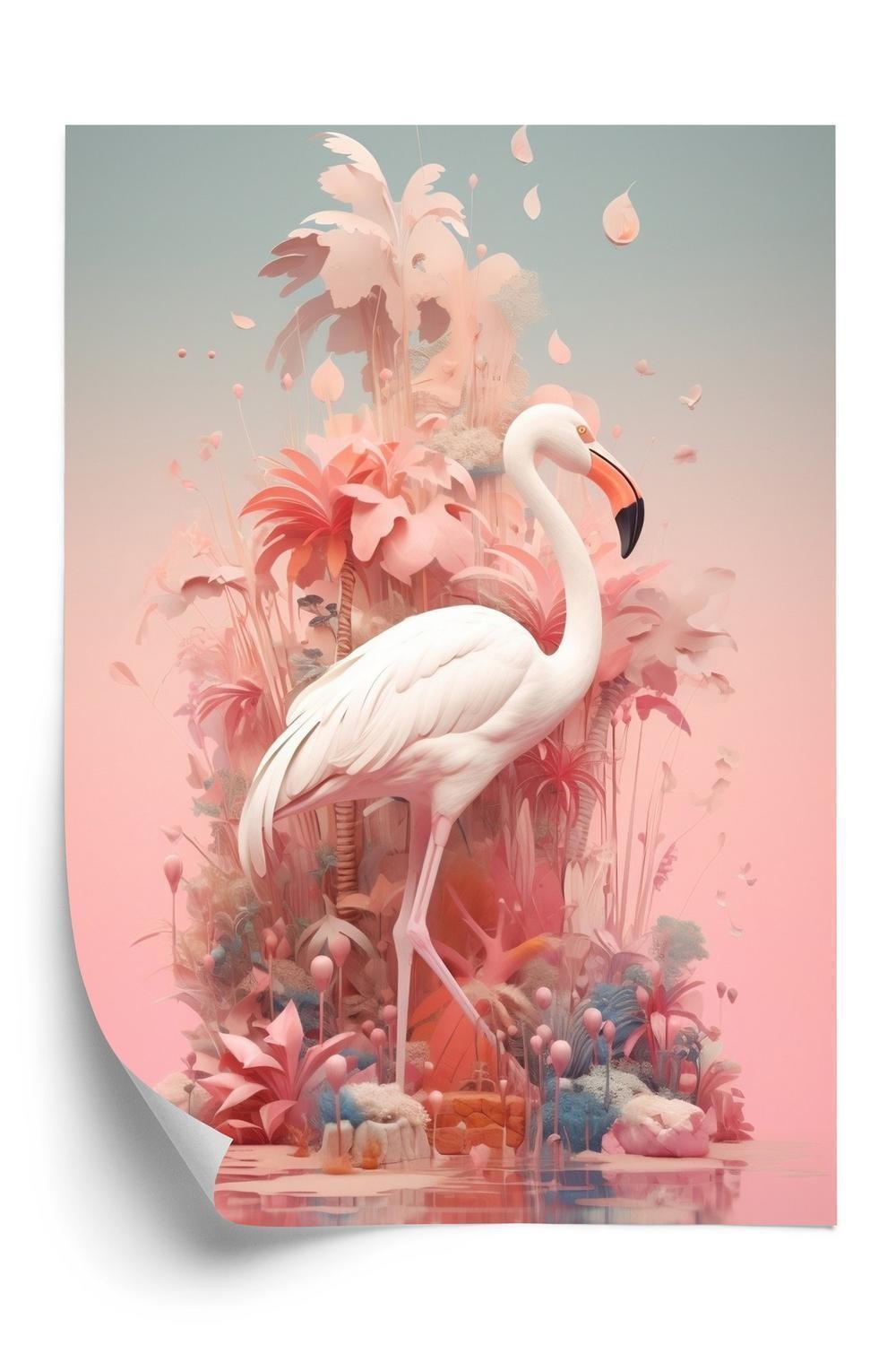 Plakat - Surrealistisk illustration med en flamingo