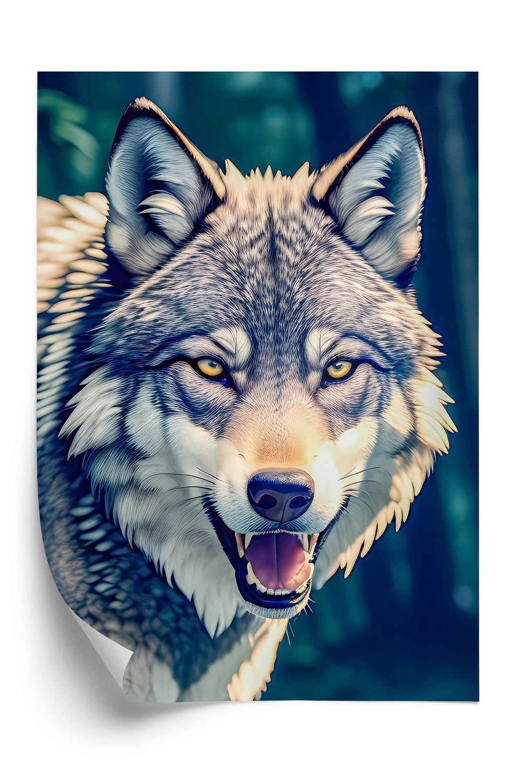 Plakat - Portræt af en mexicansk ulv i junglen