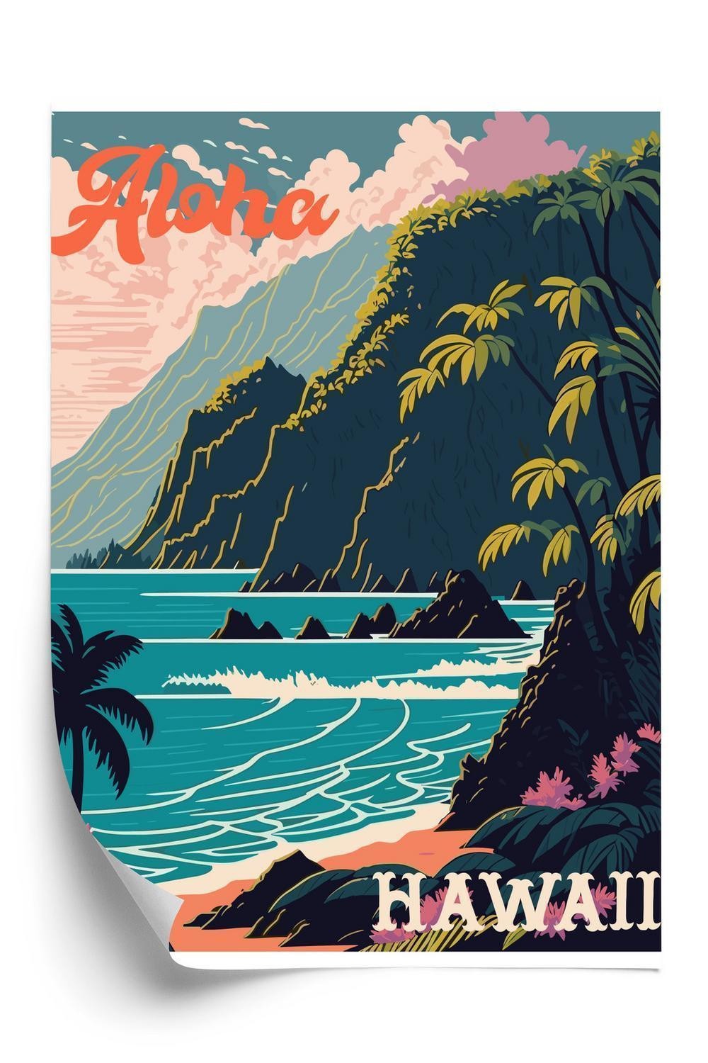 Plakat - Hawaii retro landskab