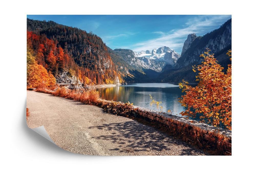 Fototapet - Beautiful landscape mountain forest lake. amazing autumn view of grundlsee alpine lake. great autumn backgro