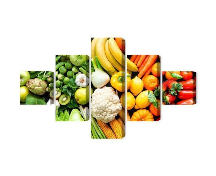 Flerdelt billede på lærred frugt og grønt i regnbuens farver