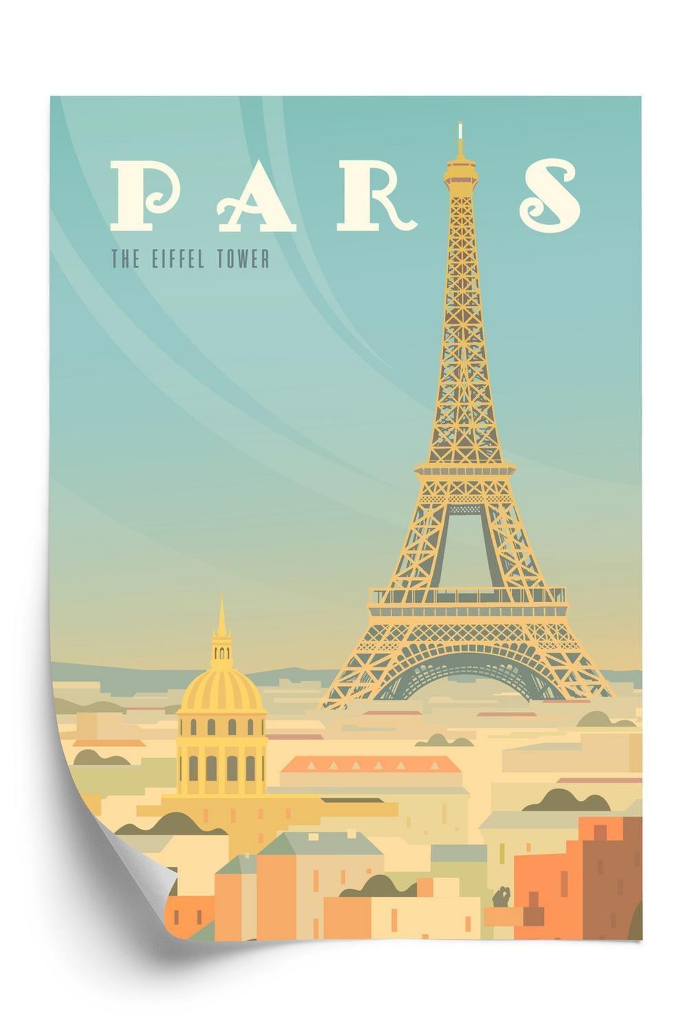 Plakat - Eiffeltårnet over husene i paris