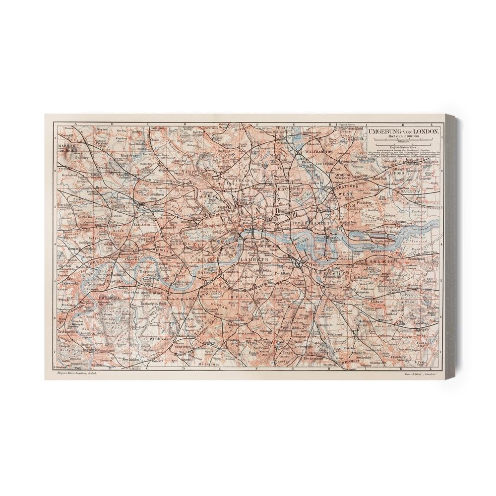 Lærred - Kort over london og det omkringliggende område
