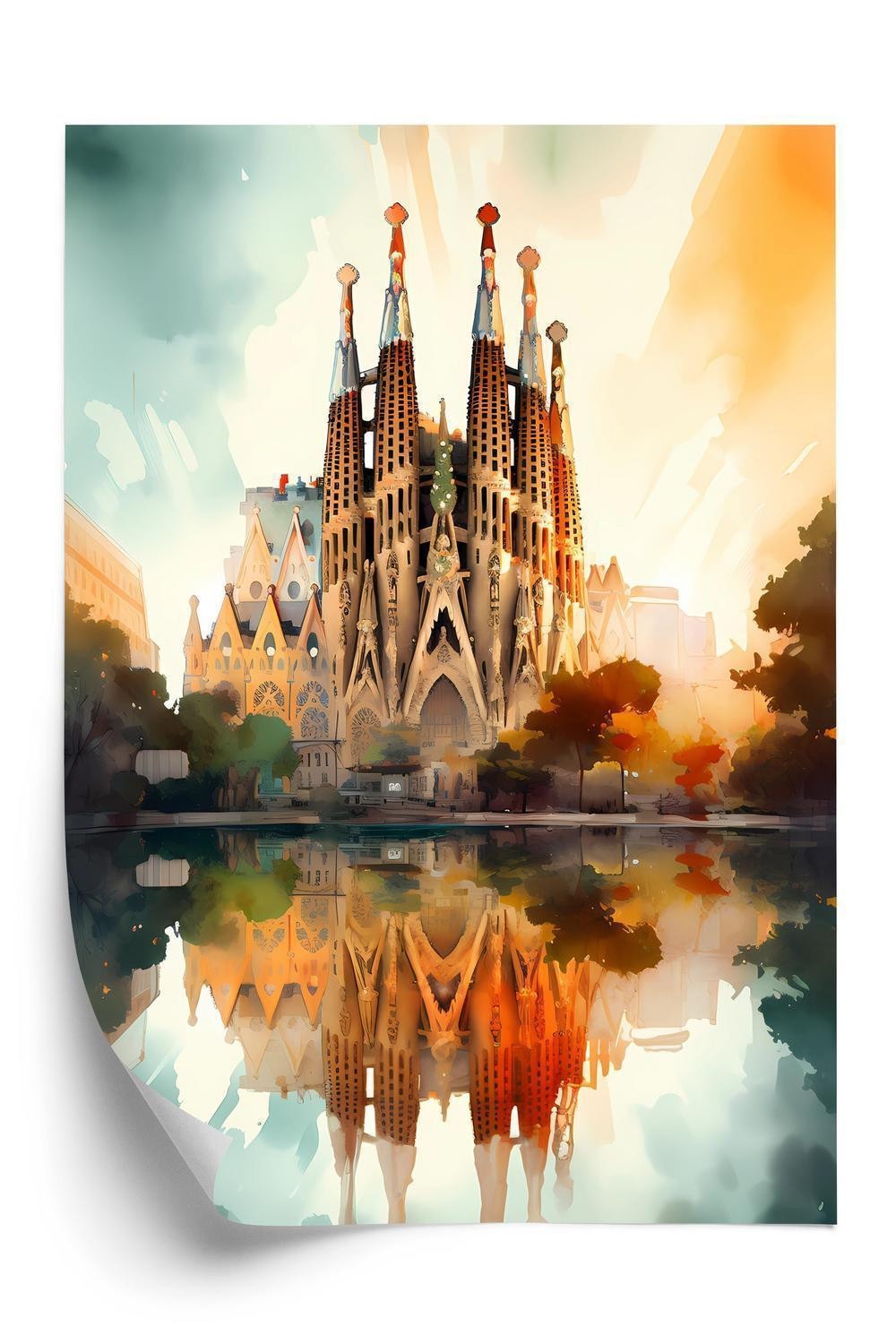 Plakat - Sagrada familia kirke malet i akvarel