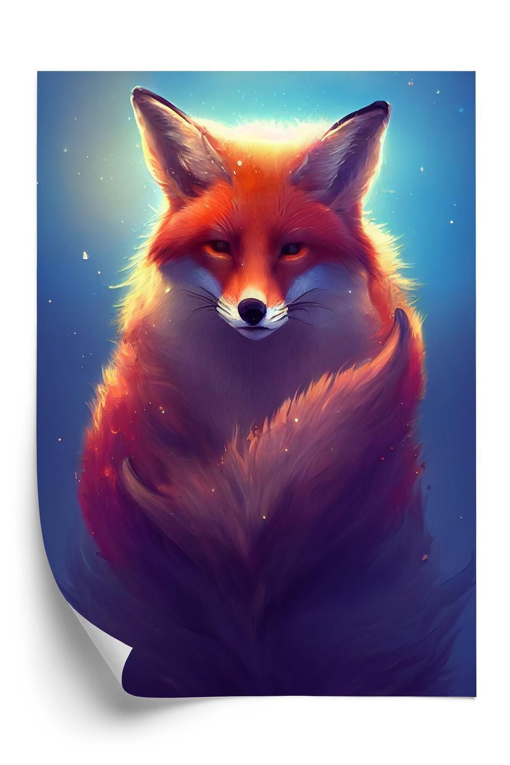 Plakat - Colorful vibrant fox portrait. digital art.