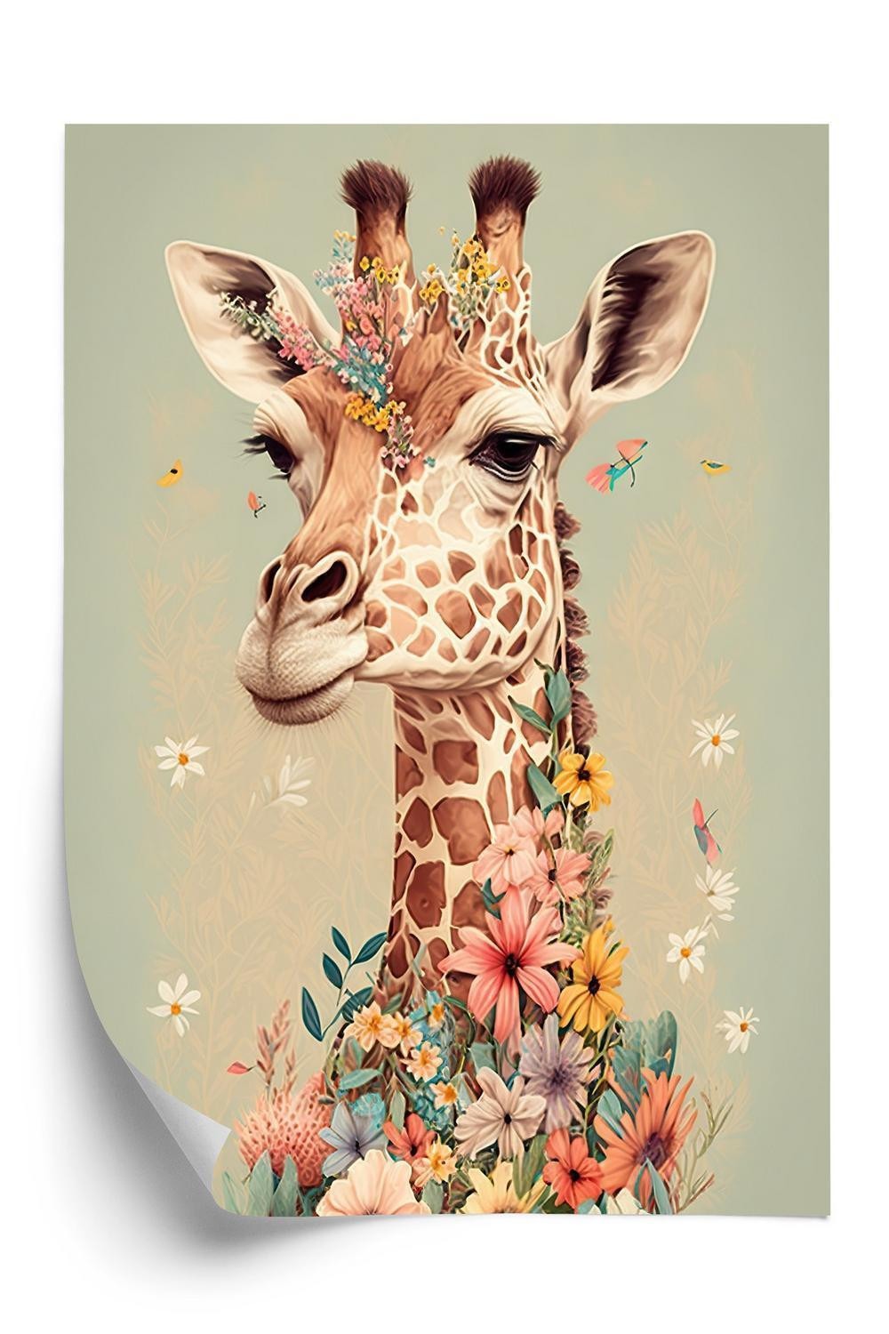 Plakat - Giraf i blomster